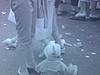 Spectacle nautique au Québec; bébé assis par terre dans la foule, de dos,  numéros de ski nautique