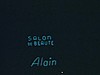 Inauguration du salon de coiffure Chez Alain: affiche lumineuse: «Salon de beauté Alain», Montréal, rue Saint-Denis