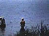 Images sombres de pique-nique et baignade, plongeon dans le lac, vue du lac et coucher de soleil