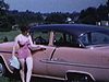 Jolie jeune fille en costume de bain devant automobile (pin-up); même jeune fille couchée sur une couverture; elle danse devant la caméra (séduction)