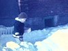 Extérieur, hiver - mère descend un escalier de maison de ville (Montréal) avec ses deux filles. la rue est enneigée. Départ